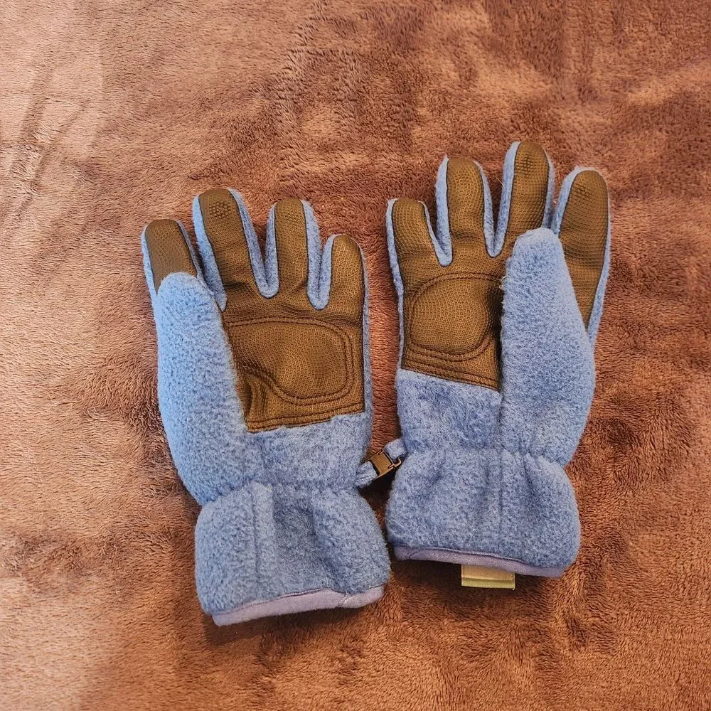 LL Bean Kids M Blue Thick Fleece Winter Gloves With Grippy Palm - Picture 3 of 4